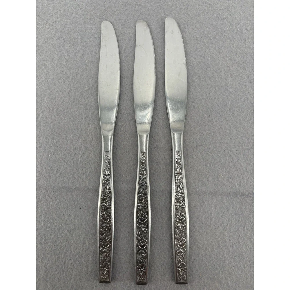 Mid Century Modern Rogers La Spana Set 4 Dinner Knifes Stainless Korea Vintage